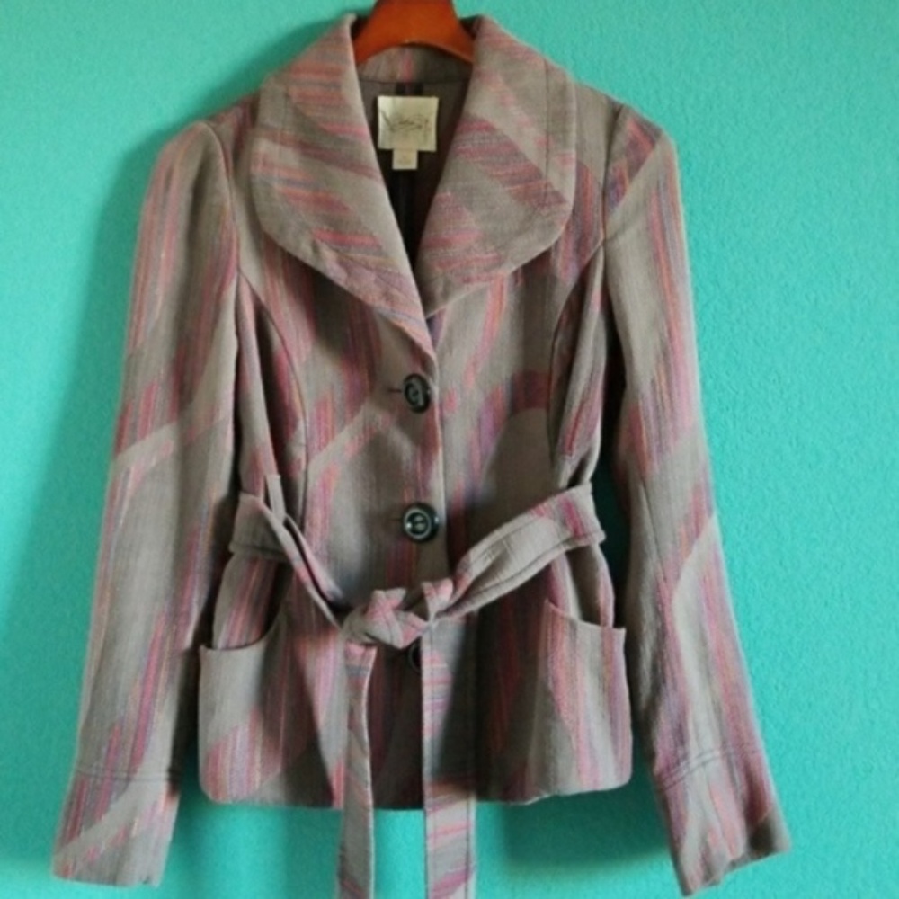 Anthropologie - Cidra Tan Multicolor Belted Jacket